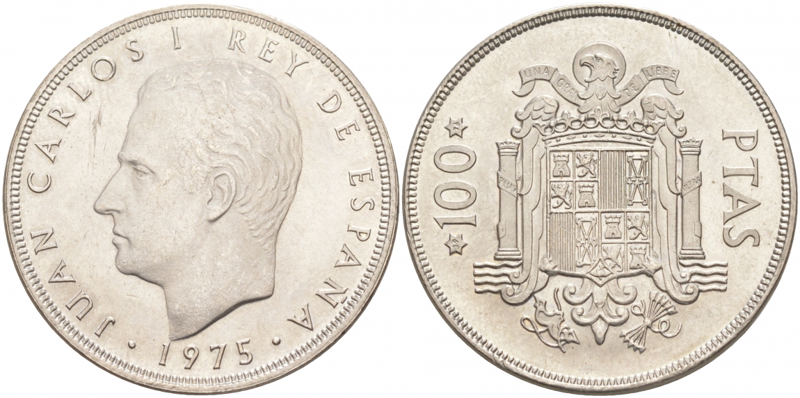 Испания 100 песет 1975 (76) M, Хуан Карлос I (1975-2014) KM 810 медно-никель  UNC   4537-1113