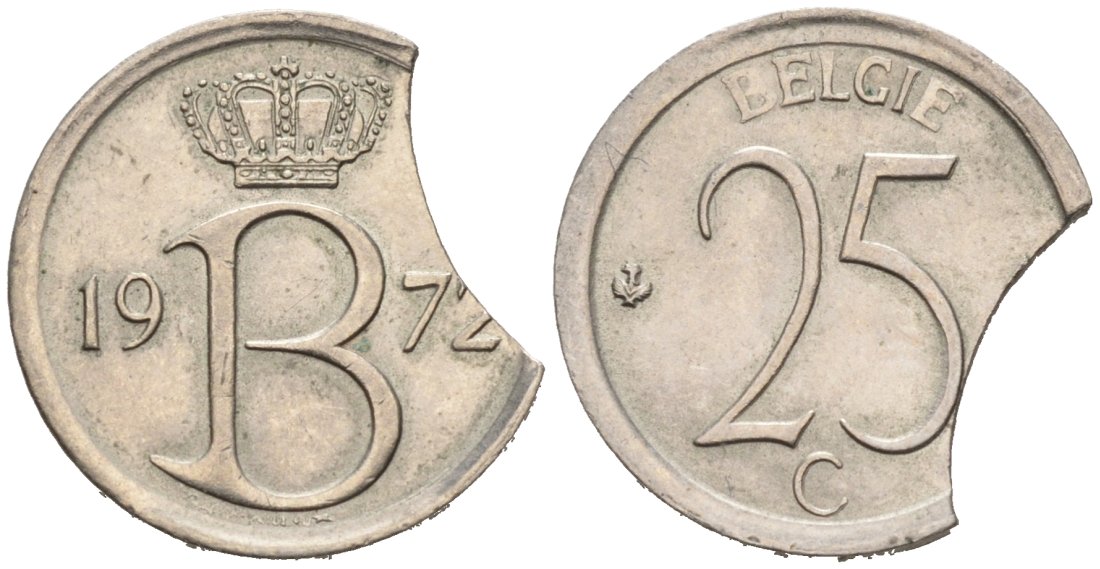 Бельгия 25 сантимов 1972 БРАК КРУЖКА KM 154.1 медно-никель 4549-926