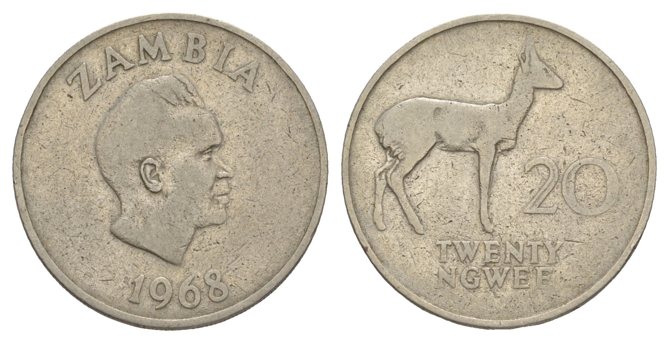 Замбия 20 нгве 1968 Кеннет Каунда, редунки KM 13 медно-никель 4650-241