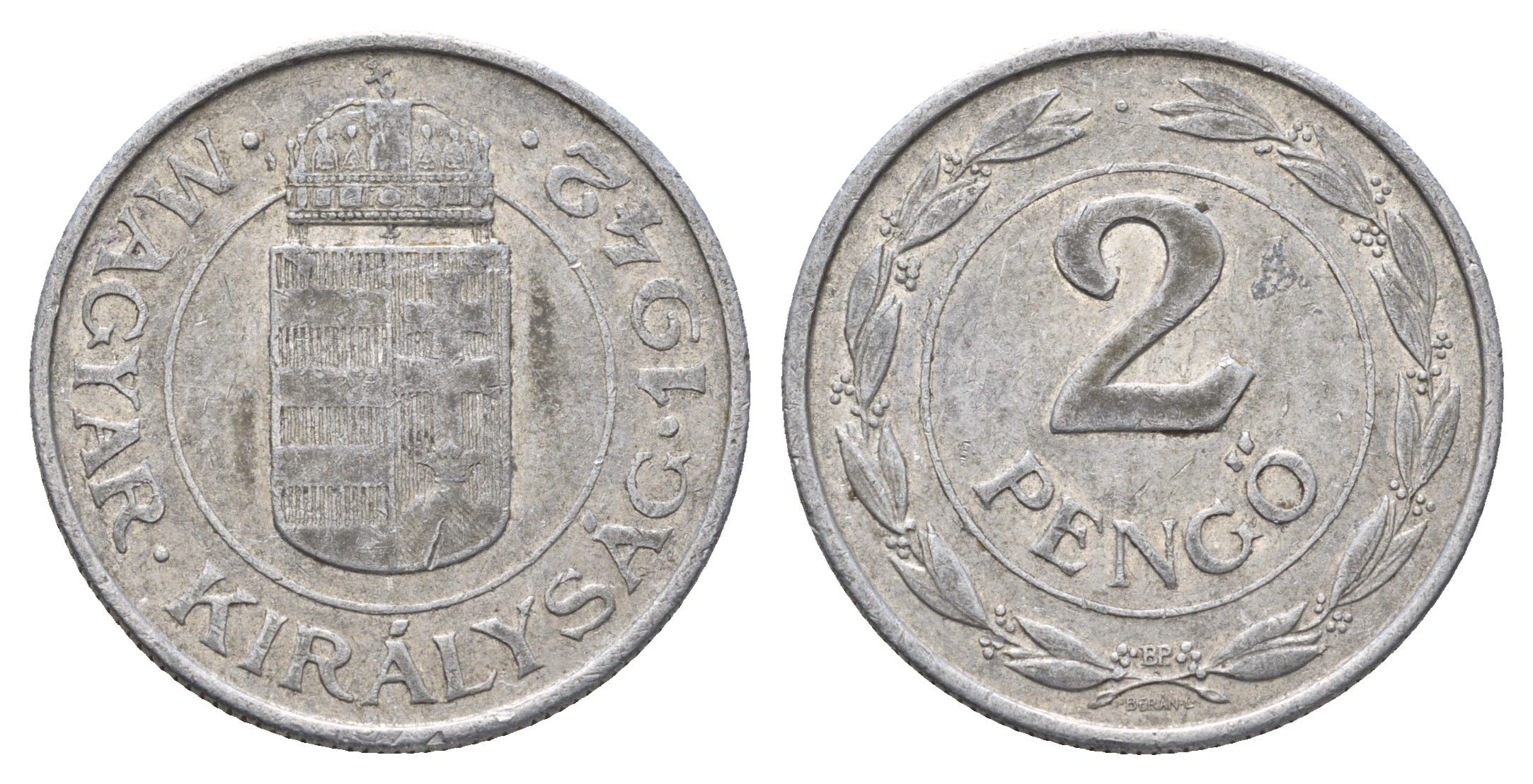 Венгрия 2 пенго (пенге) 1942 BP KM 522 алюминий 4648-1131