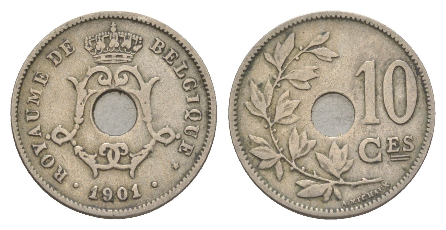 Бельгия 10 сантимов 1901 Belgique, Леопольд I (1865-1909) KM 48 медно-никель 4615-962