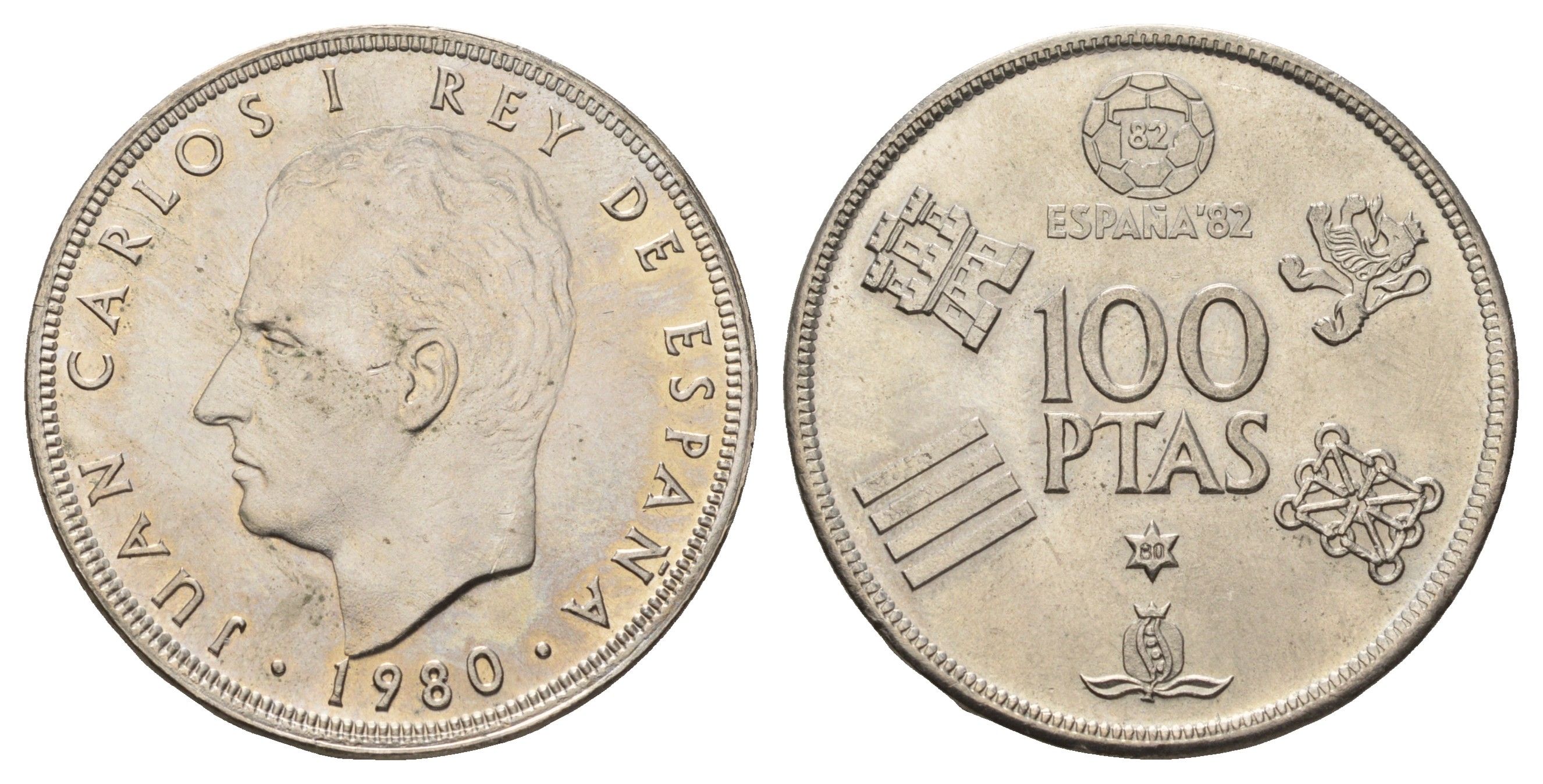 Испания 100 песет 1980 (80) Чемпионат мира по футболу 1982, Испания KM 820 медно-никель UNC 4557-1015
