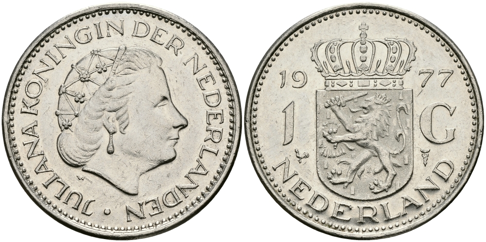 Нидерланды 1 гульден 1977 Юлиана (1948-1980) KM 184a никель 94-644