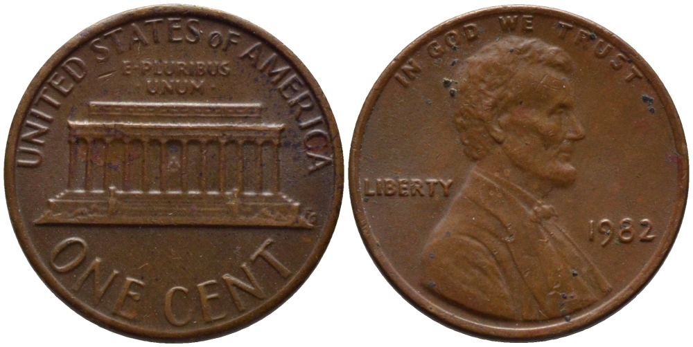 США 1 ЦЕНТ 1982 ЛИНКОЛЬН KM 201 медь цинк 66-1023