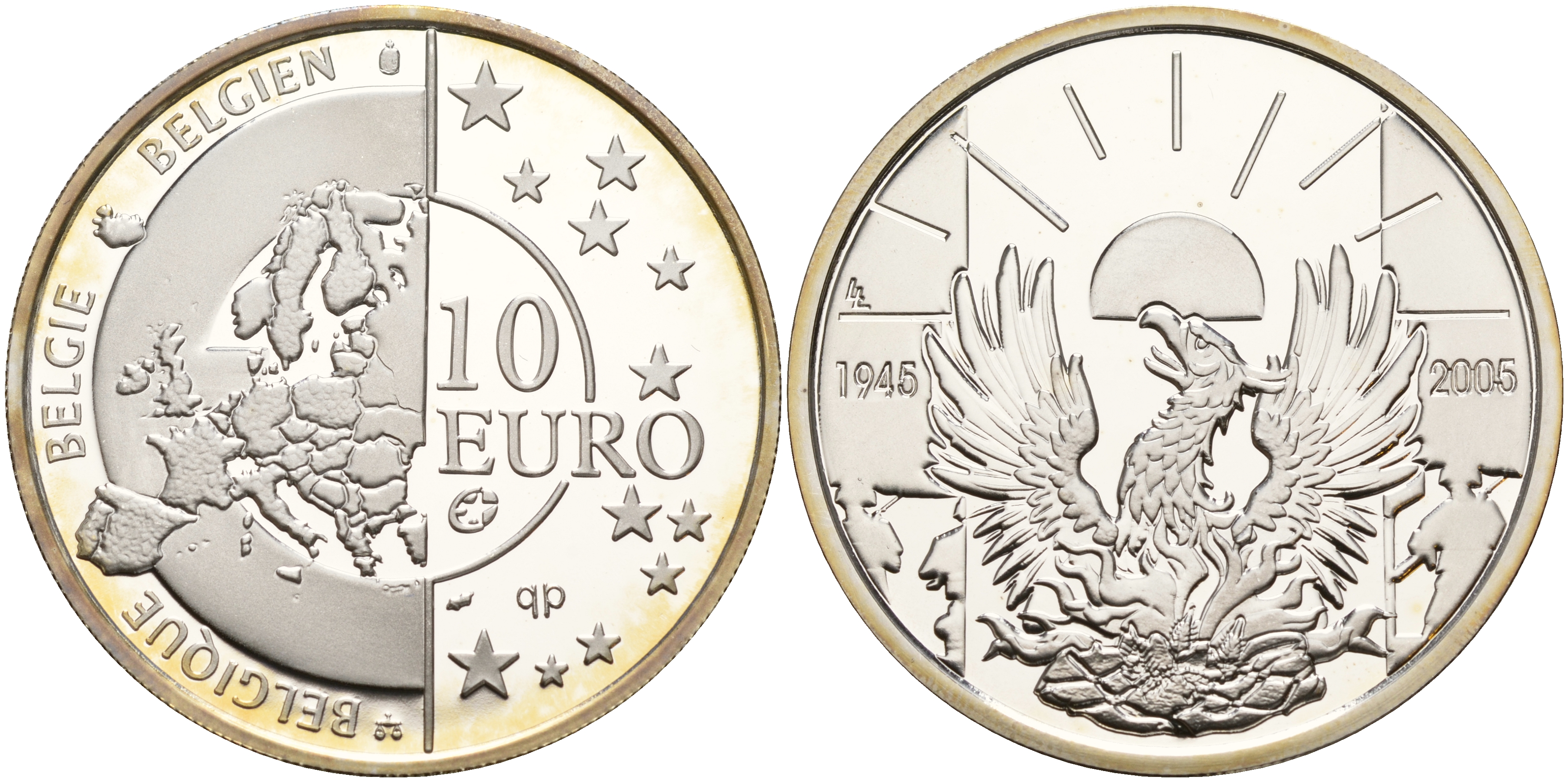 Бельгия 10 евро 2005 60 лет освобождения от фашизма KM 252 серебро PROOF 11-077-22