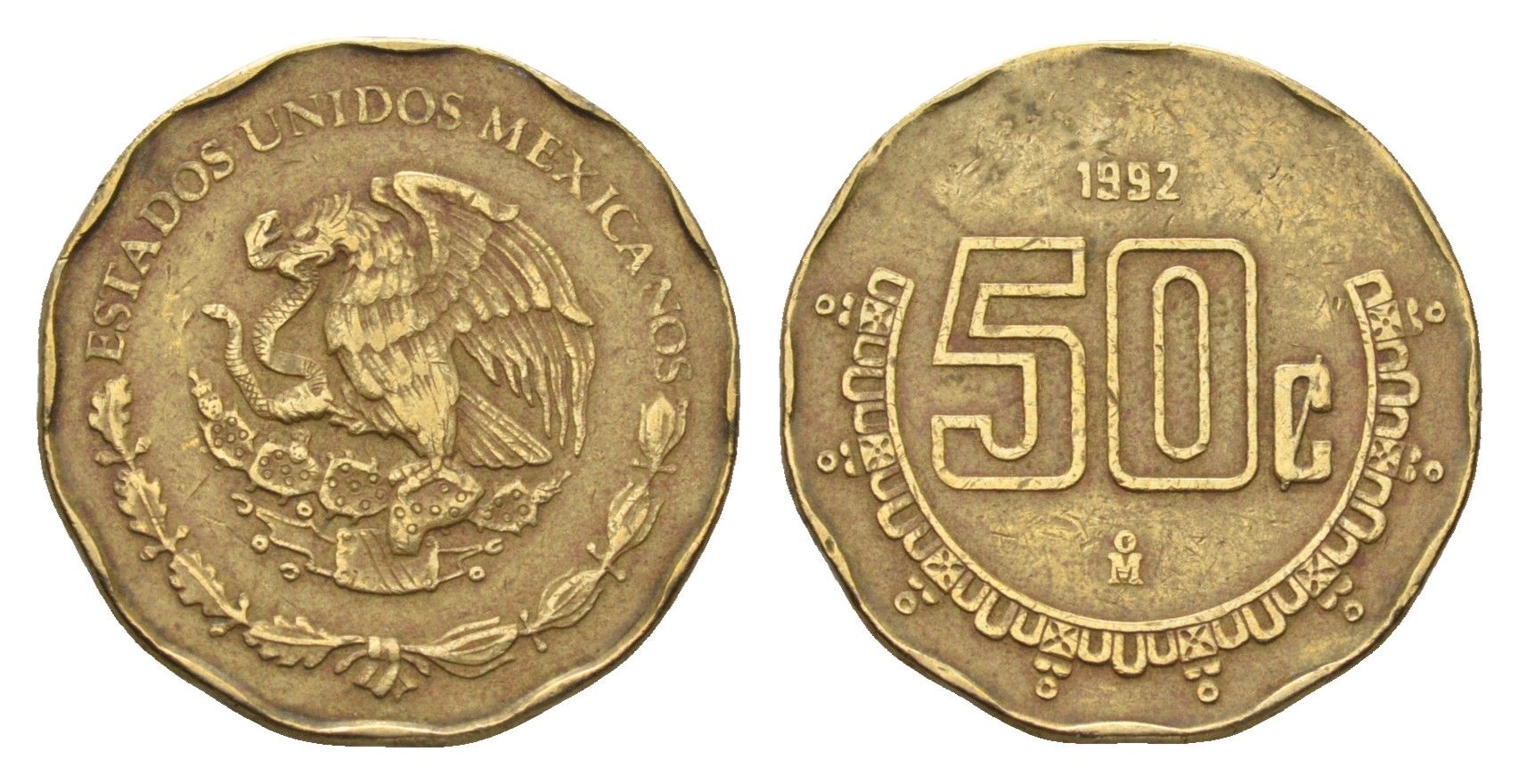 Мексика 50 сентаво 1992 KM 549 алюминиевая бронза 4697-539
