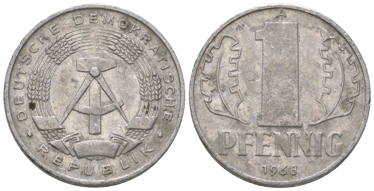 ГДР 1 пфенниг 1968 А КМ 8.1 алюминий 4651-1141