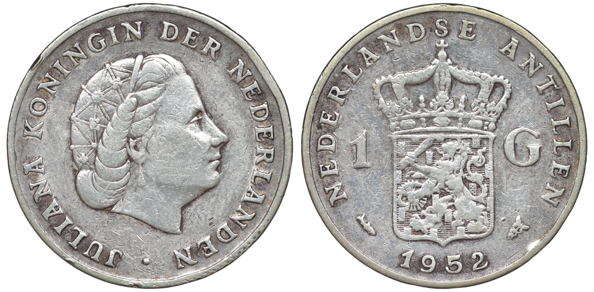 Нидерландские Антилы 1 гульден 1952 Юлиана (1948-1980) KM 2 серебро 4178-945