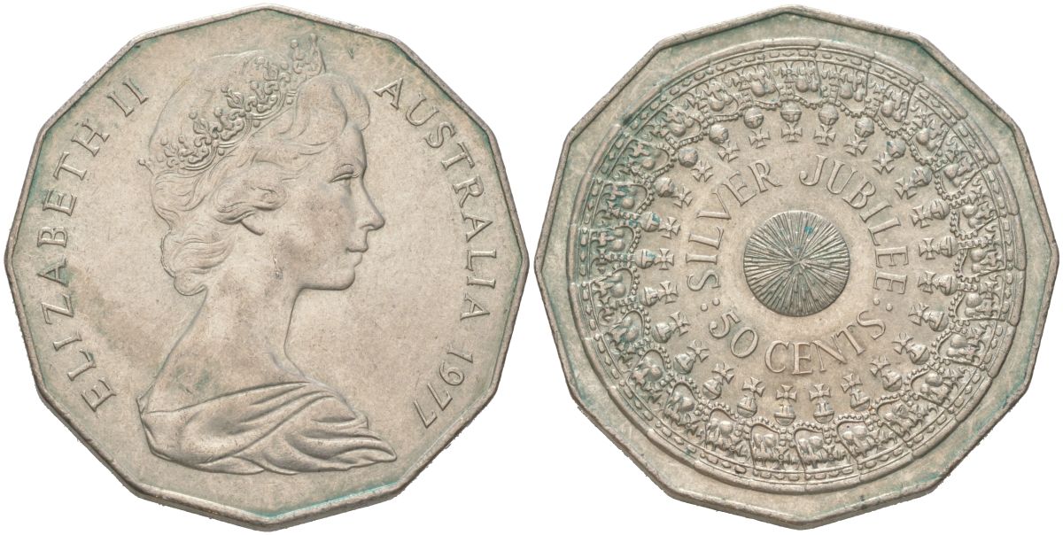 Австралия 50 центов 1977 25 лет правлению Королевы Елизаветы II KM 70 медно-никель UNC 4403-144