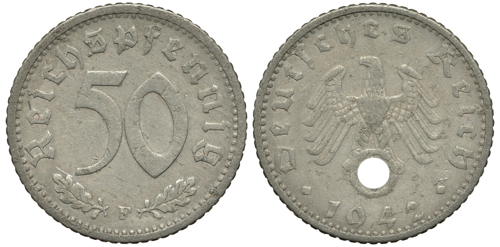 Германия 50 рейхспфеннигов 1942 F KM 96, J. 372 алюминий 00-00