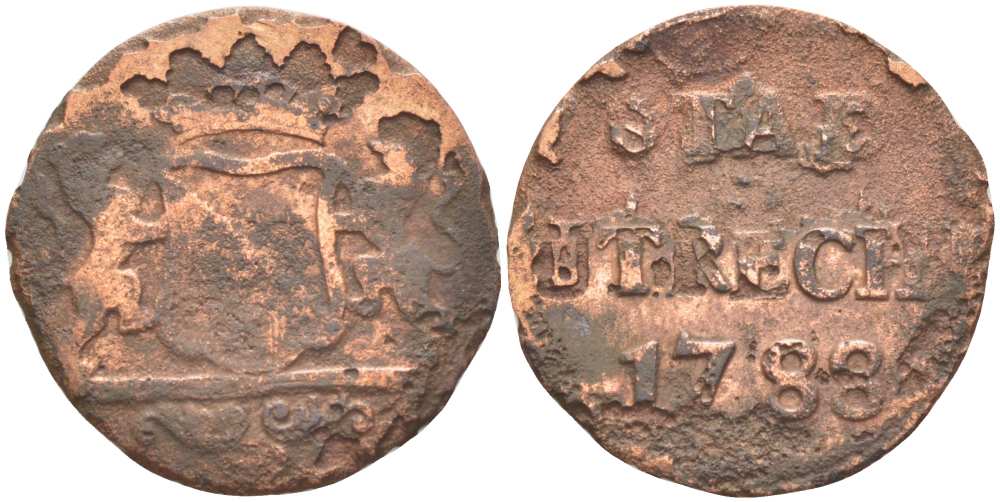 УТРЕХТ, НИДЕРЛАНДЫ 1 ДУИТ 1788 KM 91 медь 210-1213