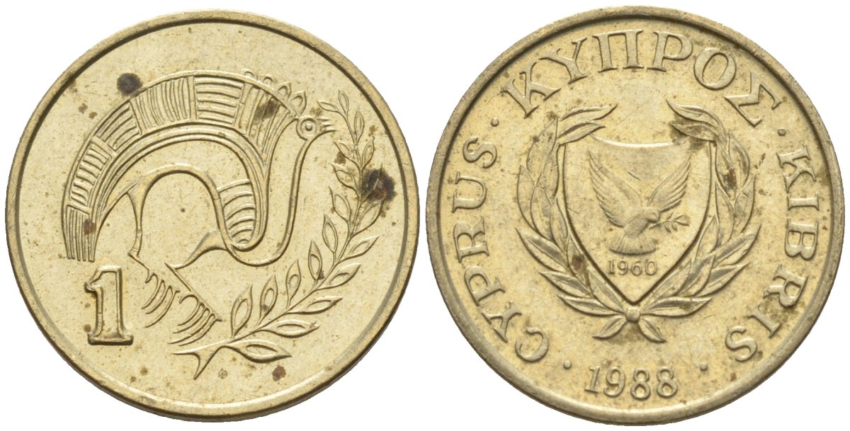 Кипр 1 цент 1988 KM 53.2 никель латунь 4174-1127