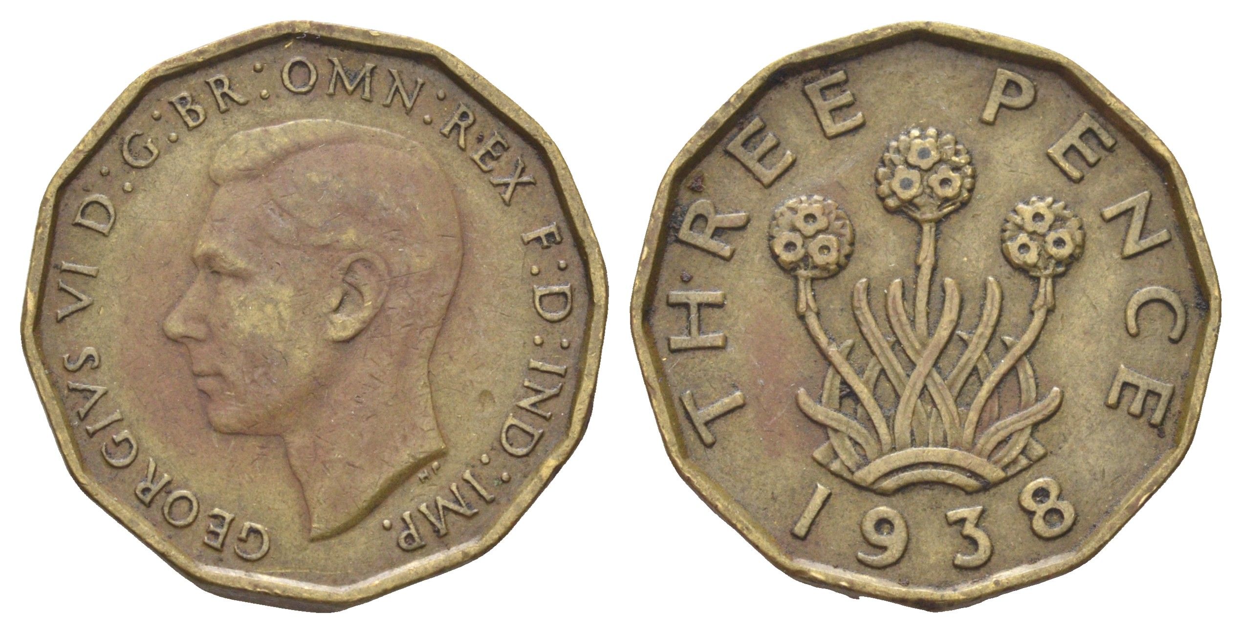 Великобритания 3 пенса 1938 Георг VI (1936-1952) KM 849, Spink 4112 никель латунь 4707-1052