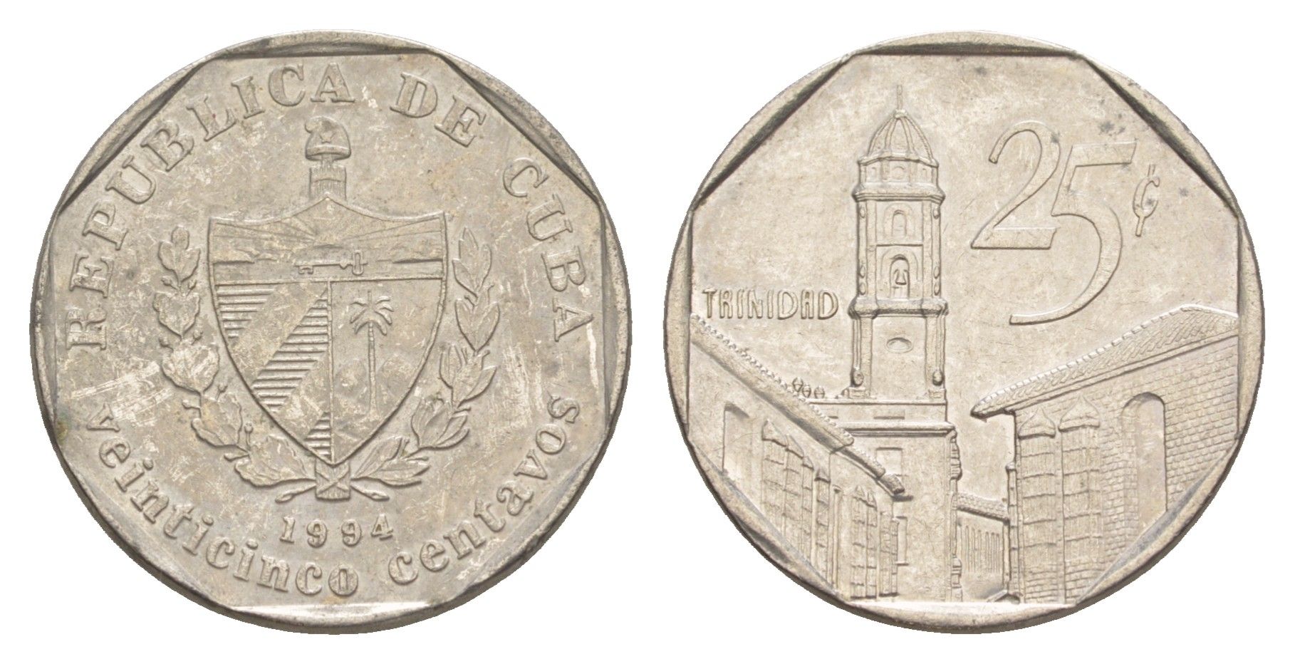 Куба 25 сентаво 1994 площадь в Тринидаде KM 577.1 сталь плакированная никелем 4646-413