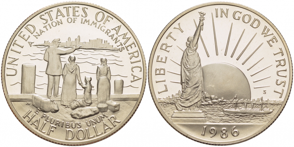 США 1/2 доллара (50 центов) 1986 D, США нация иммигрантов, статуя свободы KM 212 медь плакированная медно-никелем PROOF 1082-1-71