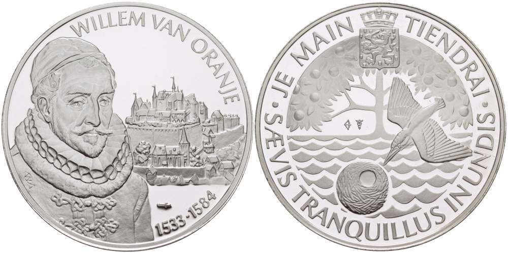 Нидерланды медаль ND Виллем король Нидерландов (1533-1584), диаметр 38 мм., вес 25,12 гр.  серебро  PROOF  1078-6-21