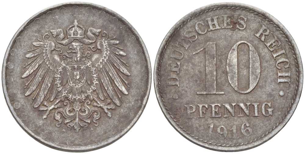 ГЕРМАНИЯ 10 ПФЕННИГОВ 1916 A KM 20, J. 298 железо 4401-112