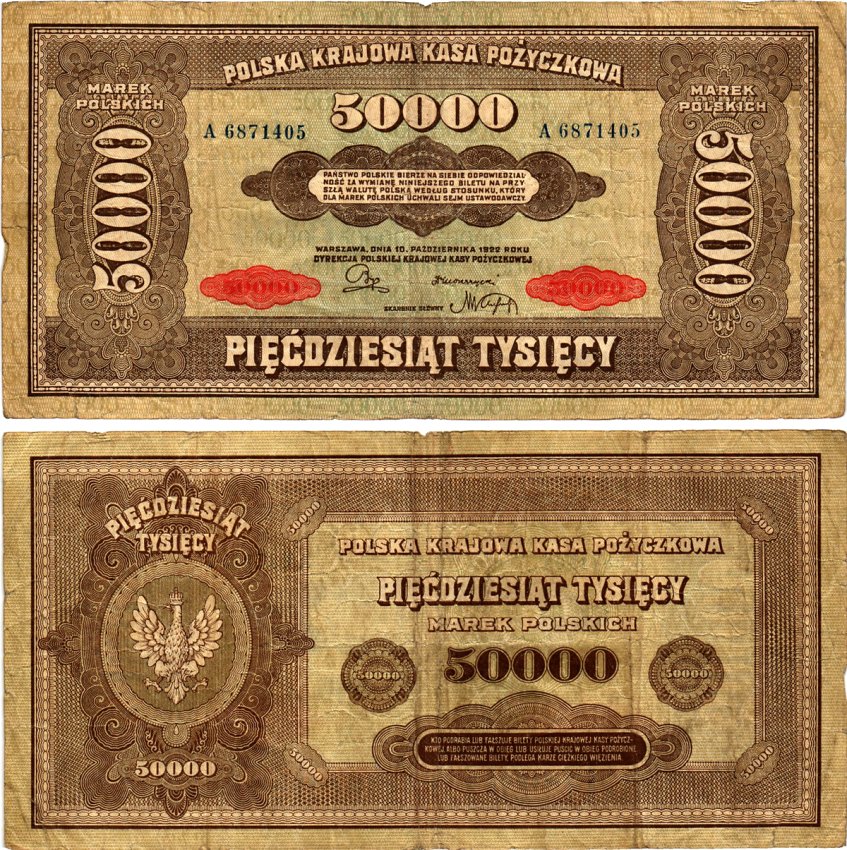 Польша 50000 марок 1922 Pick 33 бумага 7375-20-2-1