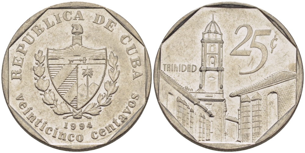 Куба 25 сентаво 1994 площадь в Тринидаде KM 577.1 сталь плакированная никелем 67-1151