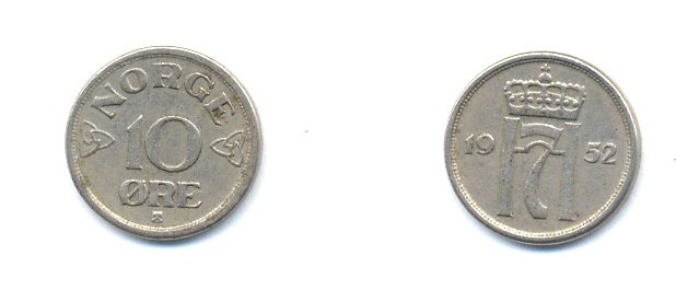 НОРВЕГИЯ 10 ЭРЕ 1953 KM 396 медно-никель 4379-948