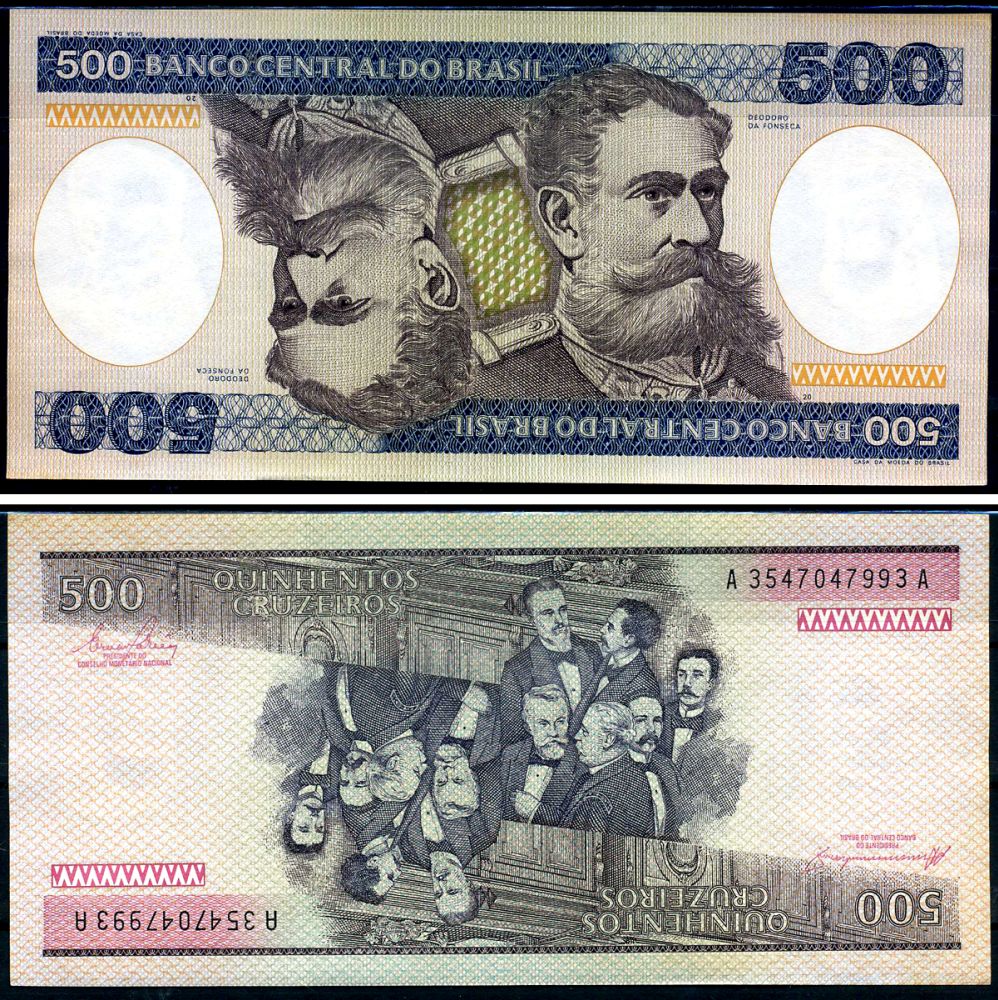 Бразилия 500 крузадо ND (1981-1985) Центральный банк Бразилии, Деодору да Фонсека Pick 200 b бумага UNC (пресс) 7148-13-1-1