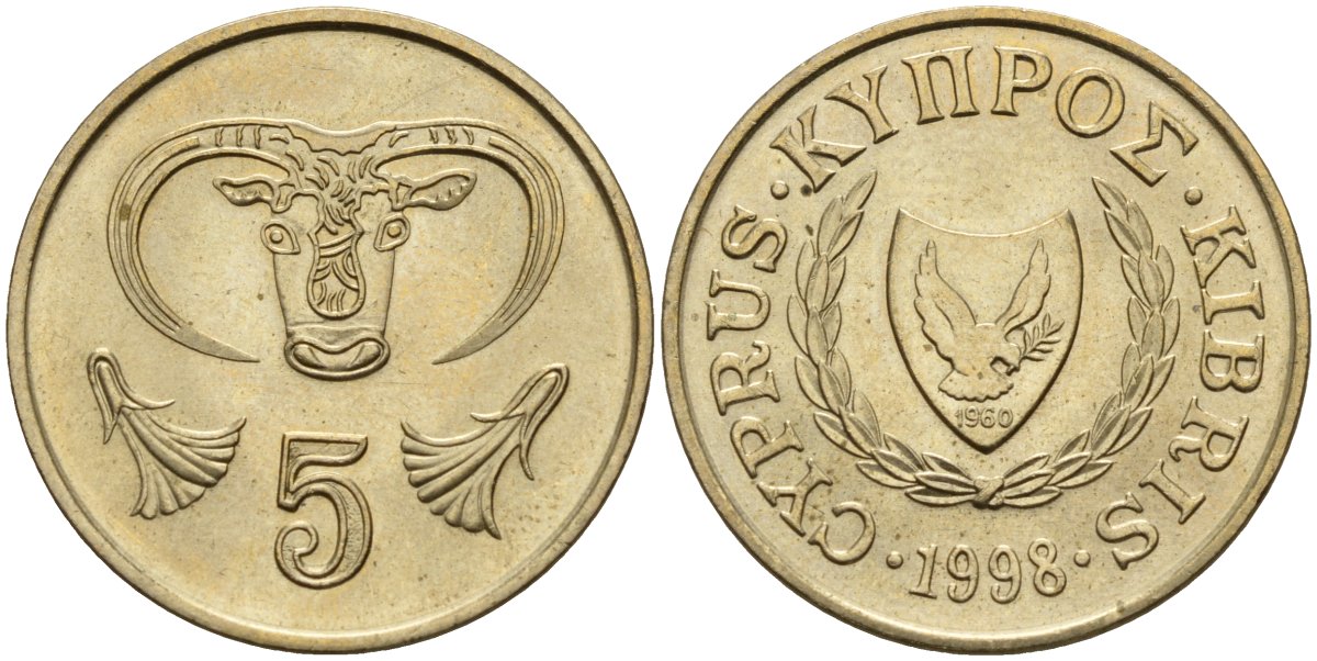Кипр 5 центов 1998 KM 55.3 никель латунь 4141-1055