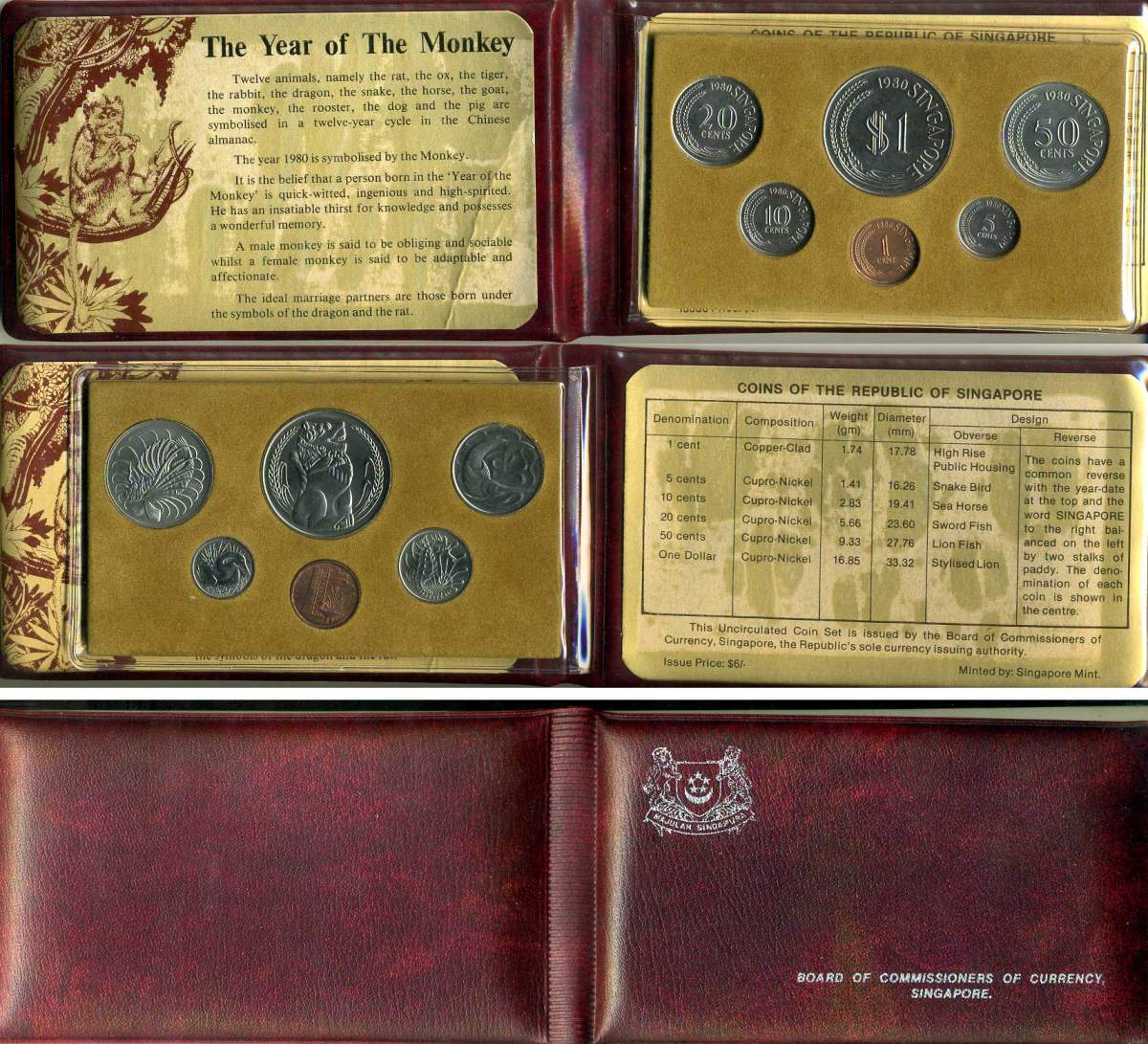 СИНГАПУР ГОСНАБОР ИЗ 6 МОНЕТ 1980 ГОД ДРАКОНА UNC 5-6-2