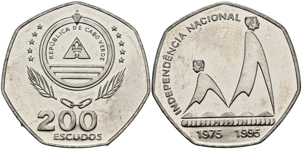 Кабо-Верде 200 эскудо 1995 20 лет независимости KM 35 медно-никель UNC 3333-1015
