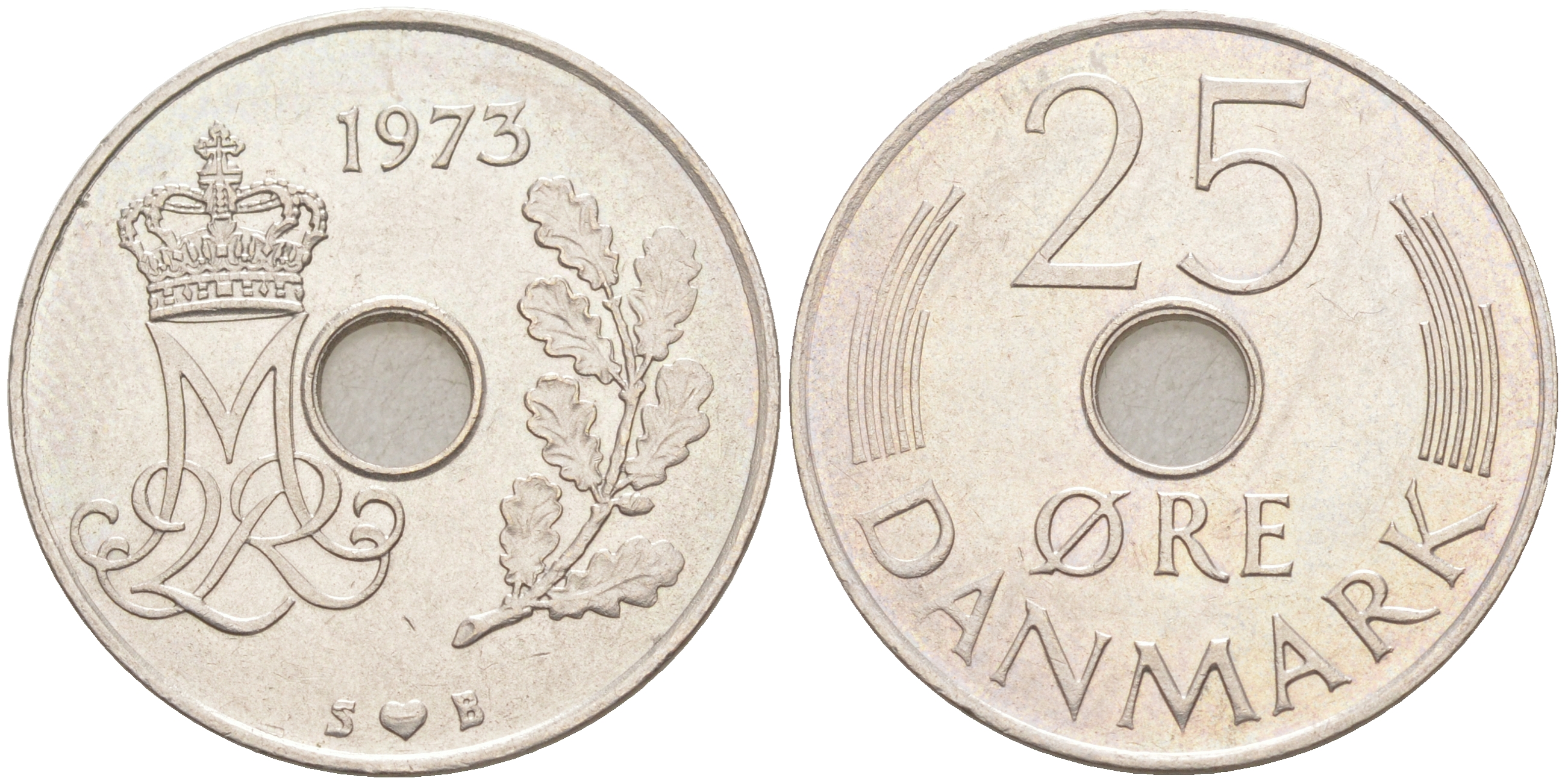 Дания 25 эре 1973 S; B, Маргрете II (1972- ) KM 861.1 медно-никель UNC 106-234