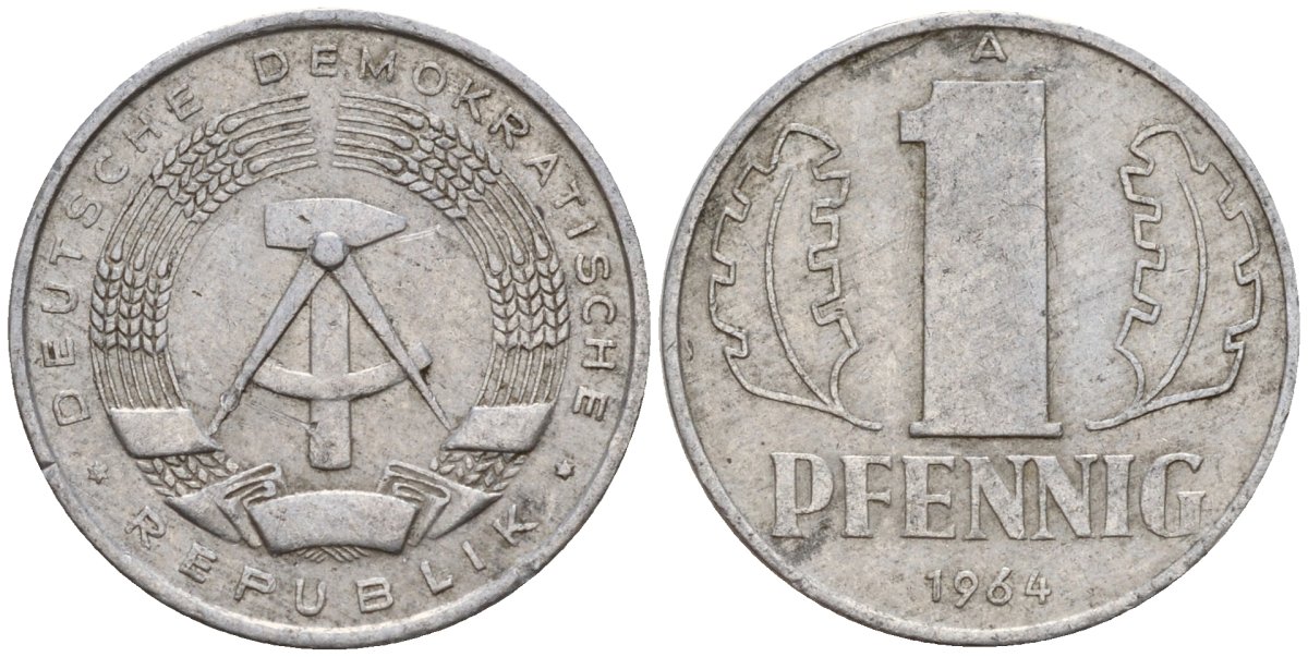 ГДР 1 пфенниг 1964 A KM 8.1 алюминий 44-1059