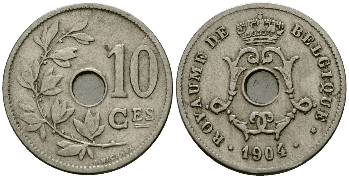 Бельгия 10 сантимов 1904 Belgique KM 52 медно-никель 4172-811