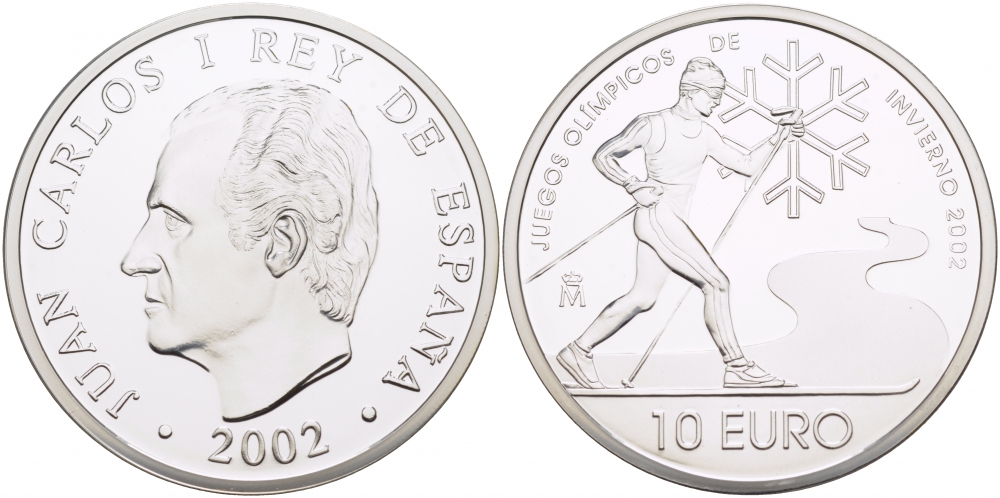 Испания 10 евро 2002 XIX зимние Олимпийские игры в Солт-Лейк-Сити , лыжник KM 1078 серебро PROOF 11-162-44