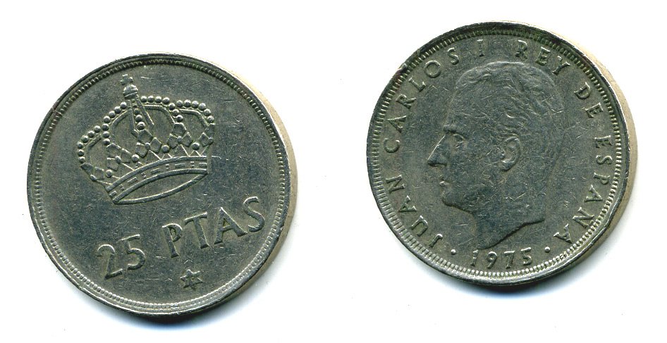 Испания 25 песет 1975 (79) Хуан Карлос I (1975-2014) KM 808 медно-никель 51-4636