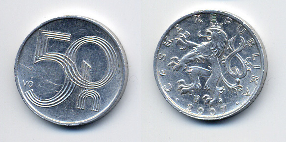 ЧЕХИЯ 50 ГЕЛЛЕРОВ 2007 KM 3.2 алюминий 46-719