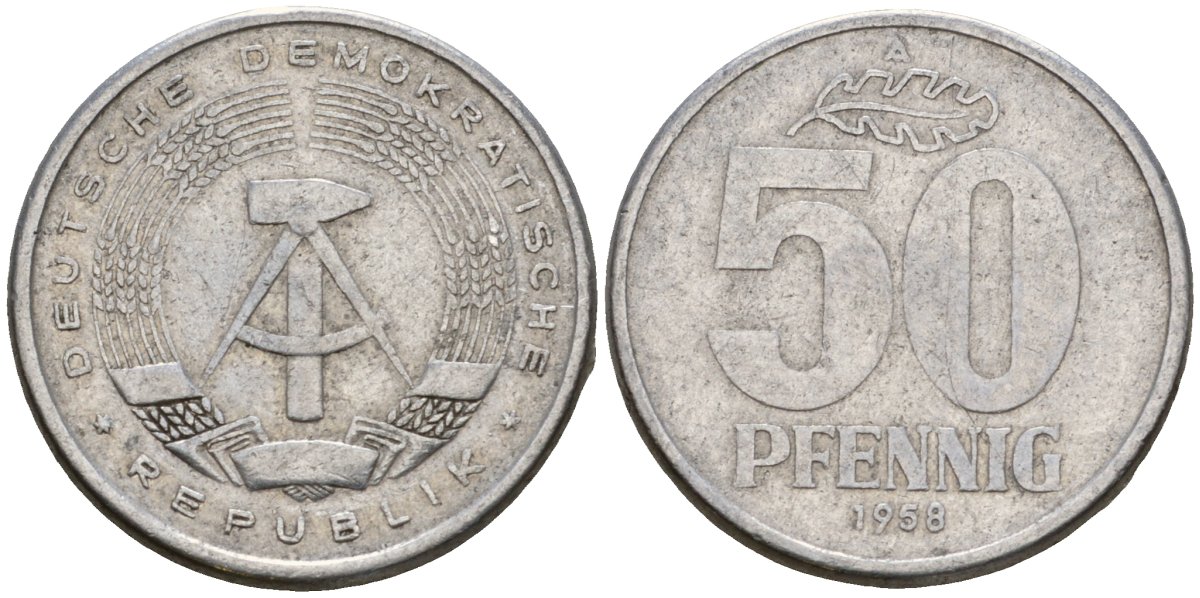 ГДР 50 пфеннигов 1958 A KM 12.1 алюминий 4601-557