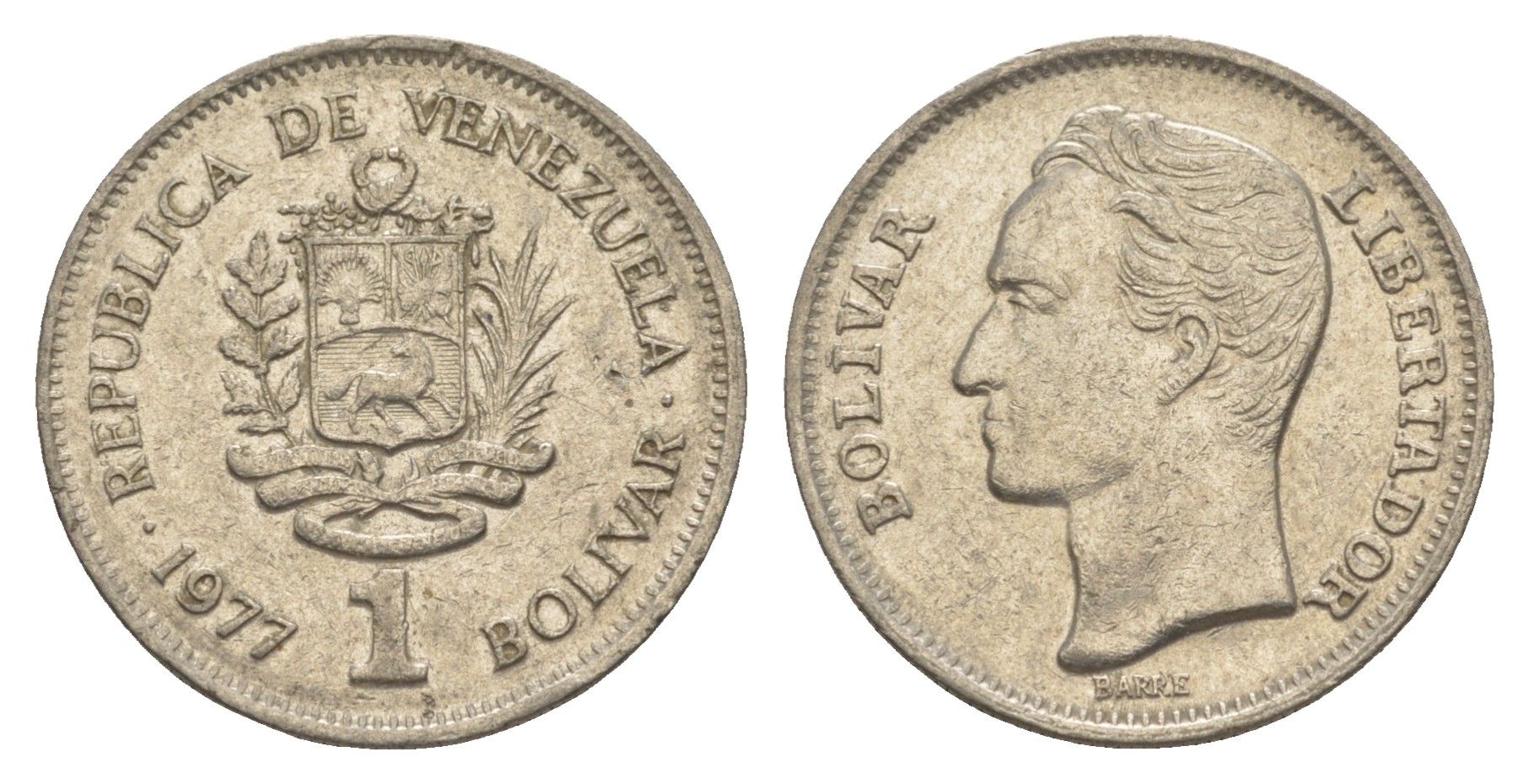 Венесуэла 1 боливар 1977 Симон Боливар Y 52 никель 4586-127