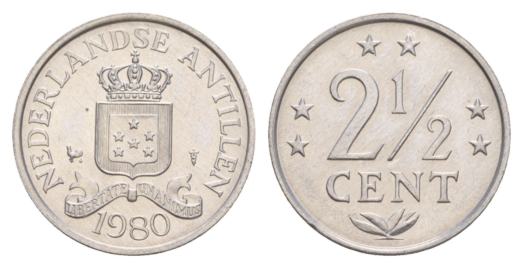 Нидерландские Антильские острова (Нидерландские Антилы) 2 1/2 цента 1980 Беатрикс (1980-2013) KM 9a алюминий UNC 4649-869