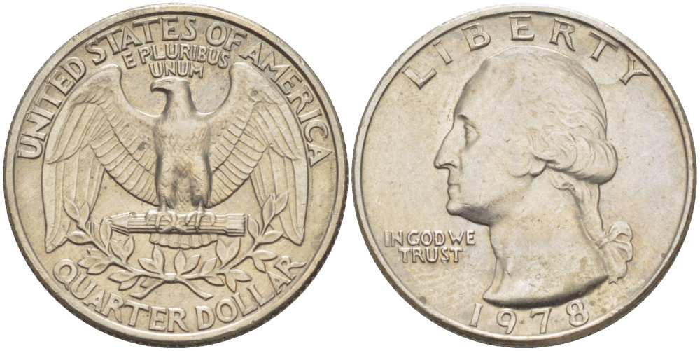 США 25 центов (квотер) 1978 Вашингтон KM A164a медь плакированная медно-никелем 217-113