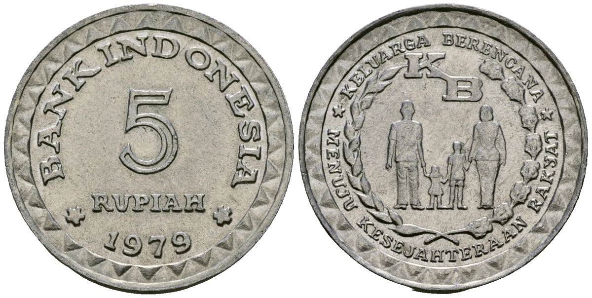 Индонезия 5 рупий 1979 FAO, планирование семьи KM 43 алюминий 4138-1232