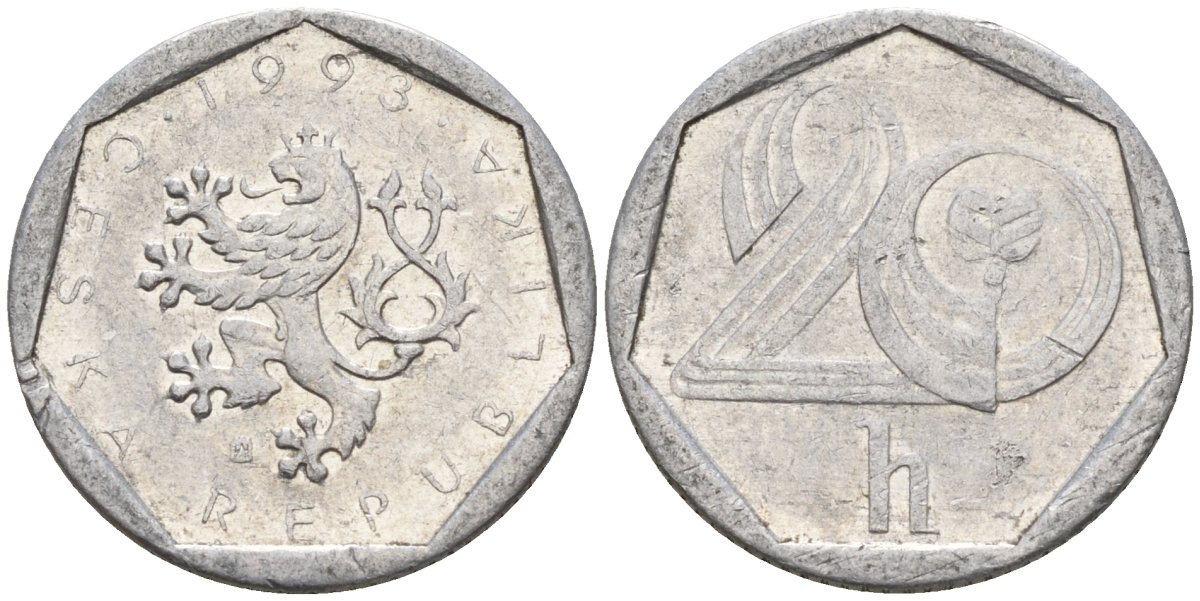 Чехия 20 геллеров 1993 KM 2.1 алюминий 4154-615