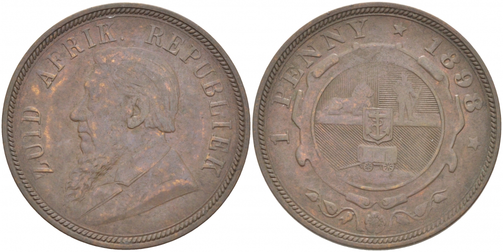 Южно-Африканская Республика, Трансвааль 1 пенни 1898 Пауль Крюгер KM 2 медь 180-832