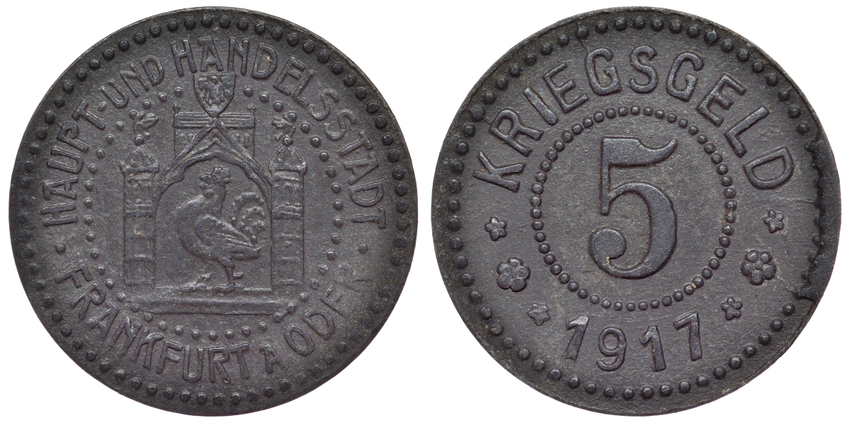 Германия, Франкфурт-на-Одере 5 пфеннигов 1917 Бранденбург, нотгельд цинк 4118-1257