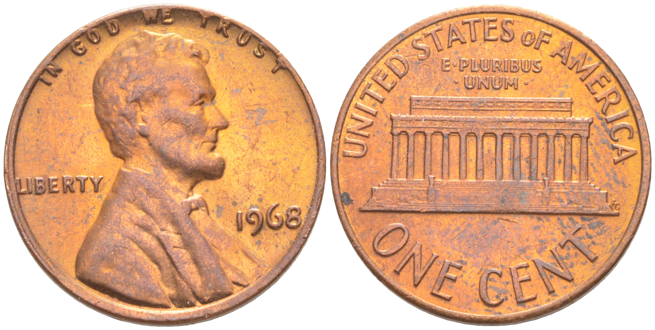 США 1 ЦЕНТ 1968 ЛИНКОЛЬН KM 201 медь цинк UNC 187-633