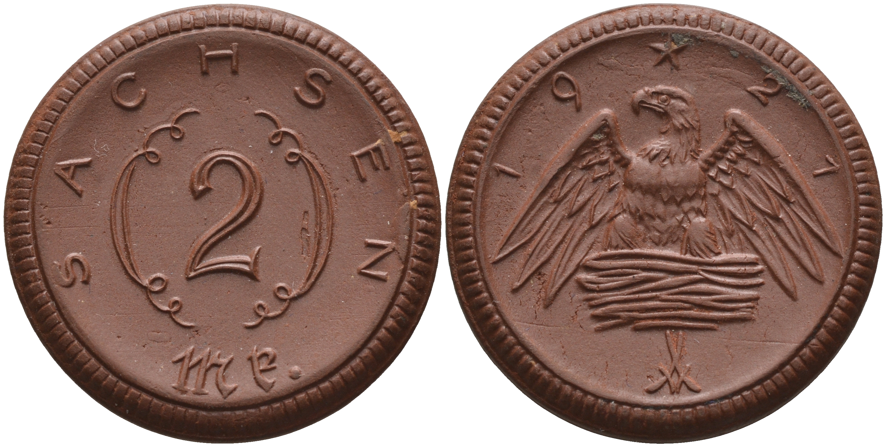 Саксония 2 марки 1921 J. N 56 фарфор 1094-2-73