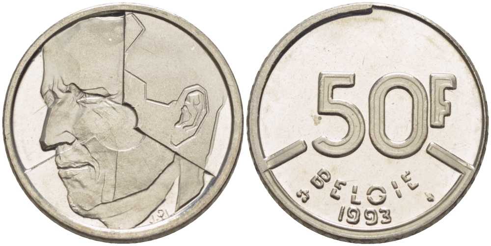 БЕЛЬГИЯ 50 ФРАНКОВ 1993 BELGIE, БОДУЭН I (1951-1993) KM 169 никель 4391-216