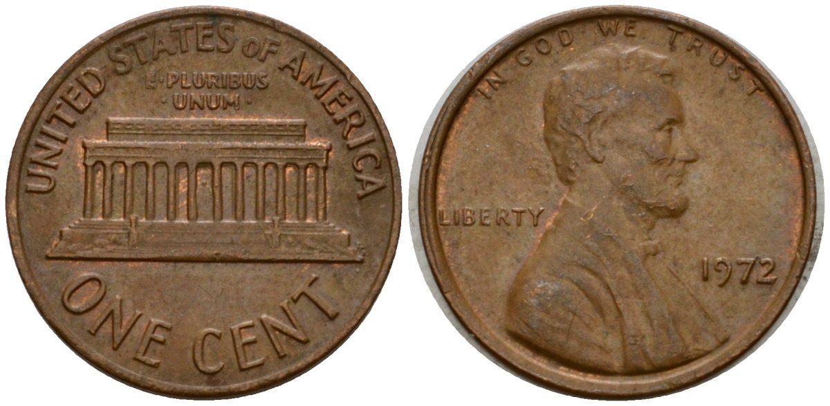 США 1 цент 1972 Линкольн KM 201 медь цинк 4602-237