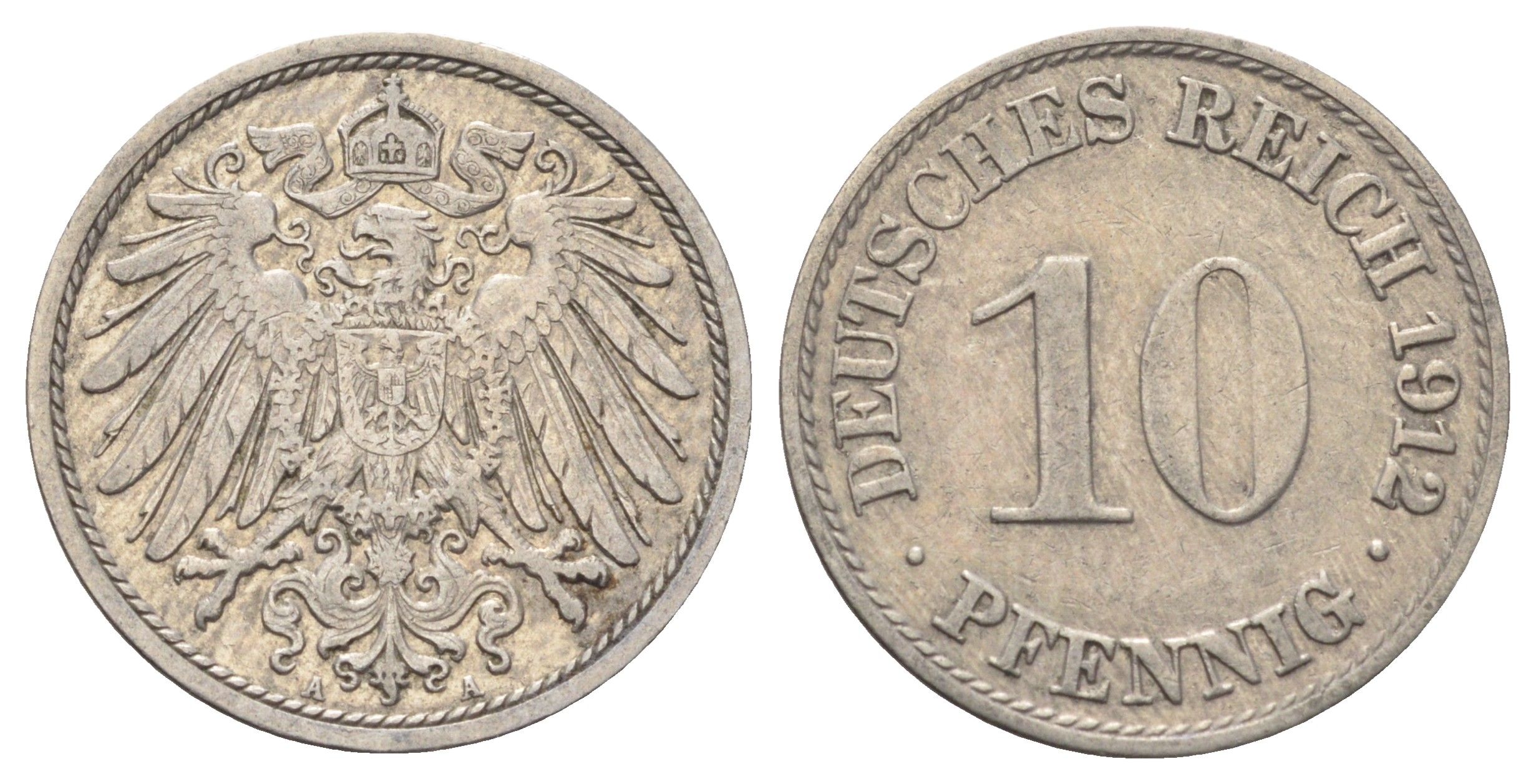 Германия 10 пфеннигов 1912 A KM 12, J. 13 медно-никель 4701-1131