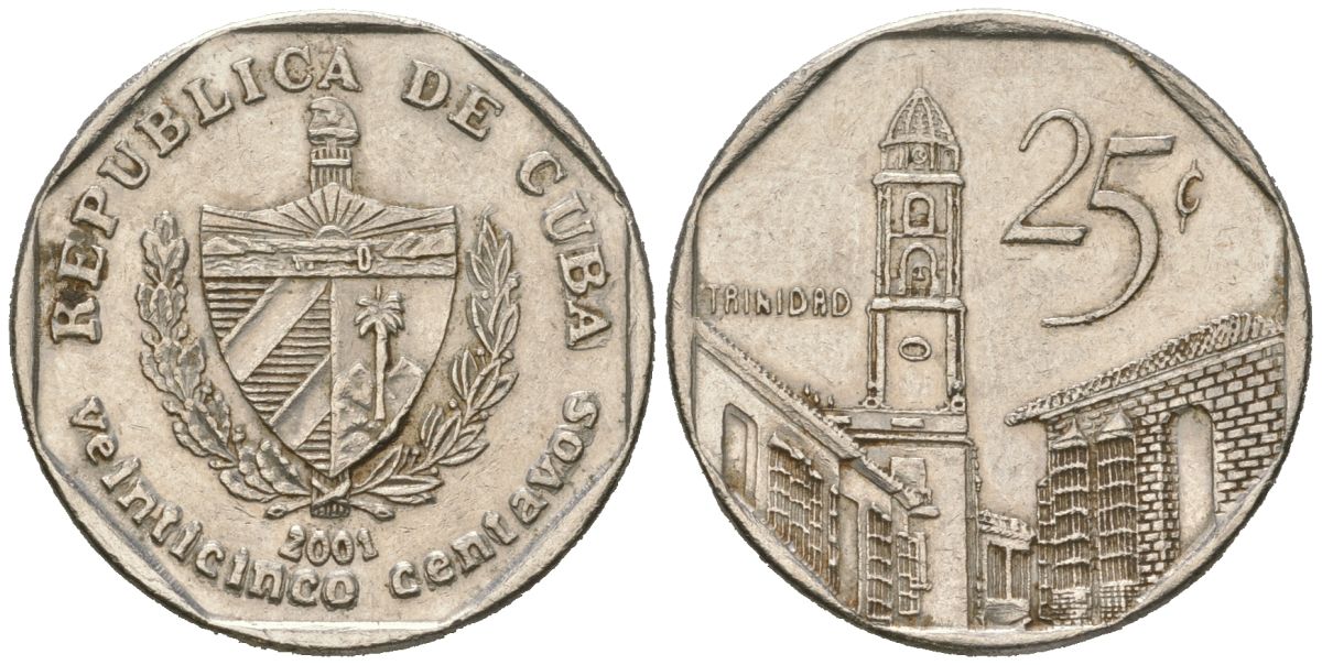 Куба 25 сентаво 2001 KM 577.2, JMA MC21, Schoen 715 сталь плакированная никелем 4612-537