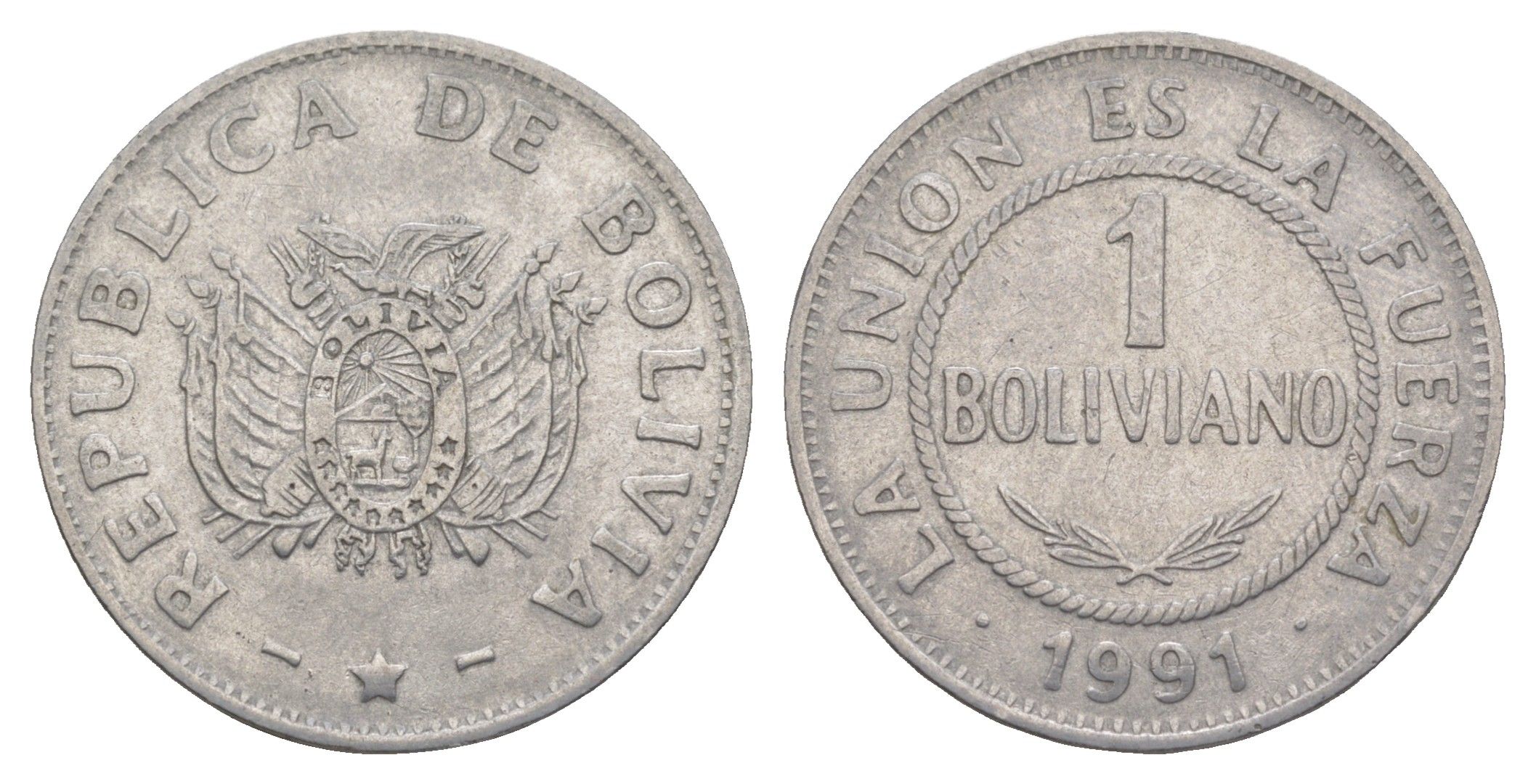 Боливия 1 боливиано 1991 KM 205 нержавеющая сталь 4638-313