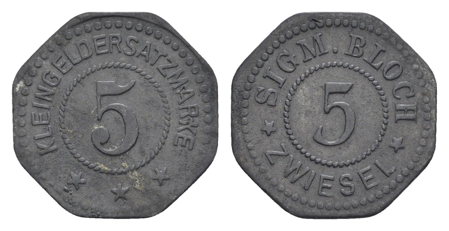 Бавария, Цвизель 5 пфеннигов ND Hasselmann 984.1 цинк 1531-1124